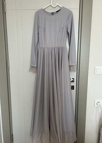 Tesettür simli gri elbise - Görsel 2