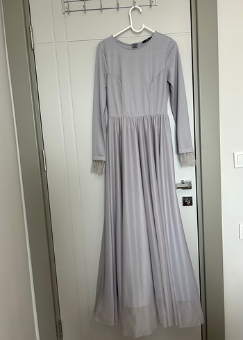 Tesettür simli gri elbise - Görsel 4