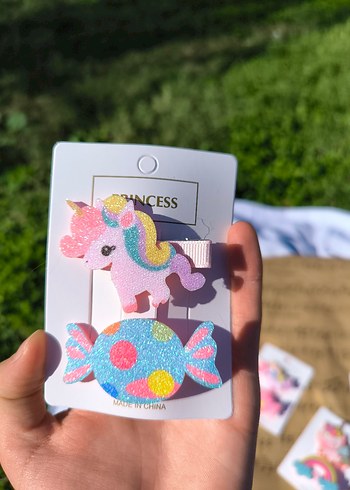 Renkli Unicorn ve Meyve Desenli Çocuk Toka Seti - Görsel 4