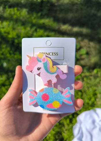 Renkli Unicorn ve Meyve Desenli Çocuk Toka Seti - Görsel 2