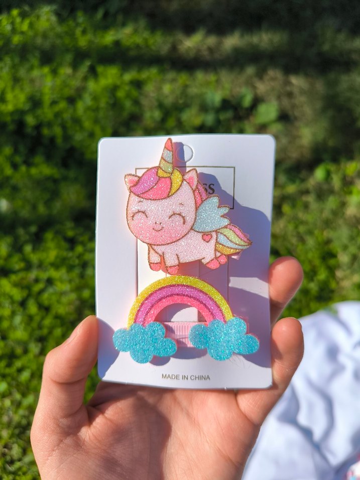 Renkli Unicorn ve Meyve Desenli Çocuk Toka Seti - Görsel 5