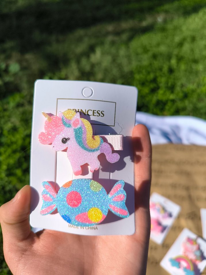 Renkli Unicorn ve Meyve Desenli Çocuk Toka Seti - Görsel 4