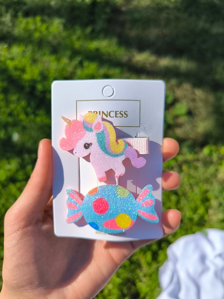 Renkli Unicorn ve Meyve Desenli Çocuk Toka Seti - Görsel 2