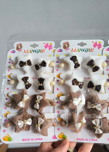 Nakışlı Bej Elastik Çocuk Saç Tokaları - Görsel 2