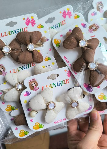 Nakışlı Bej Elastik Çocuk Saç Tokaları - Görsel 3