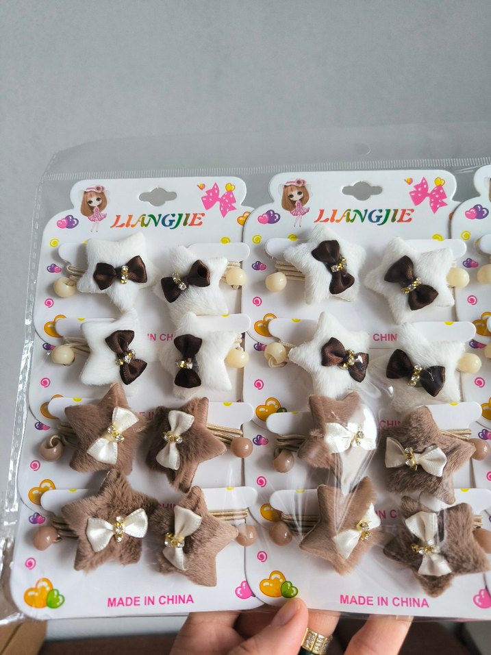 Nakışlı Bej Elastik Çocuk Saç Tokaları - Görsel 2