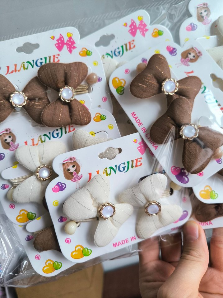 Nakışlı Bej Elastik Çocuk Saç Tokaları - Görsel 3