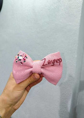 Nakışlı Pembe Fiyonk Saç Tokası - Görsel 2