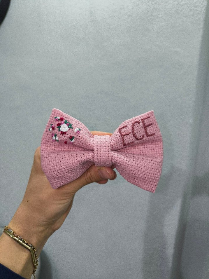 Nakışlı Pembe Fiyonk Saç Tokası - Görsel 3