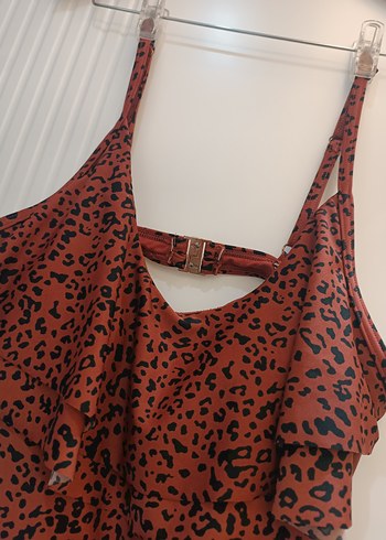 Kahverengi Leopar Desenli Volanlı Kadın Mayo - Görsel 9