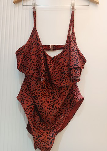 Kahverengi Leopar Desenli Volanlı Kadın Mayo - Görsel 5