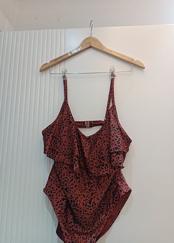 Kahverengi Leopar Desenli Volanlı Kadın Mayo - Görsel 2