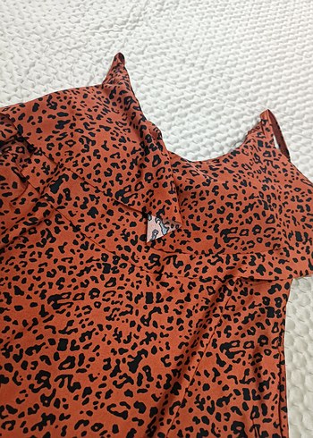 Kahverengi Leopar Desenli Volanlı Kadın Mayo - Görsel 4