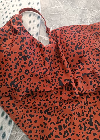 Kahverengi Leopar Desenli Volanlı Kadın Mayo - Görsel 6
