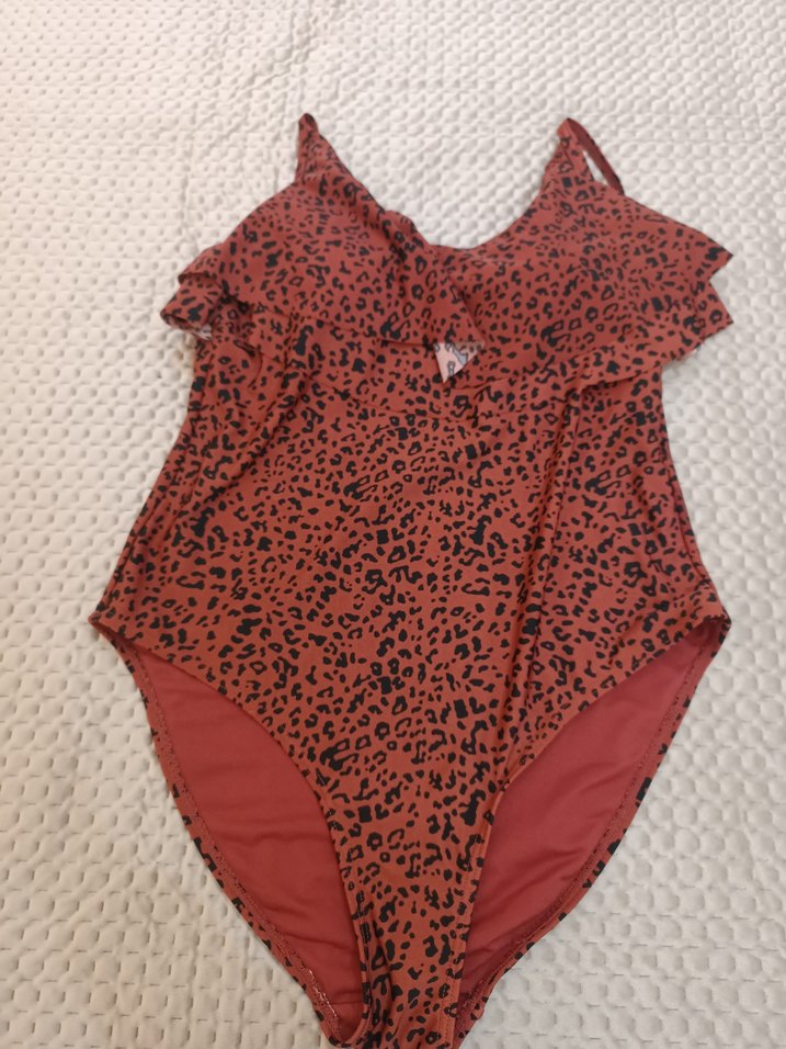 Kahverengi Leopar Desenli Volanlı Kadın Mayo - Görsel 3