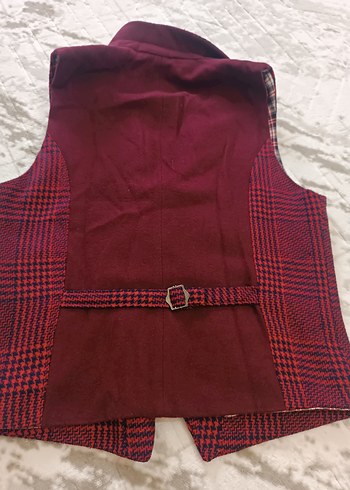 Bordo Ekoseli Düğmeli Erkek Yelek - Görsel 7