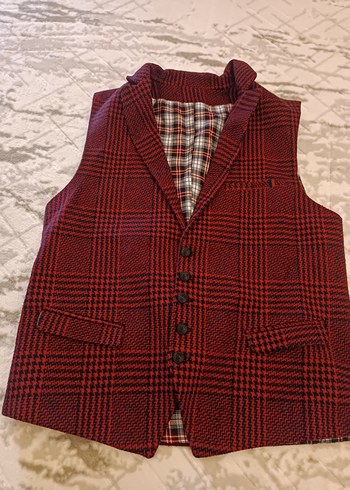 Bordo Ekoseli Düğmeli Erkek Yelek - Görsel 3