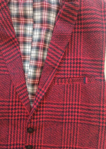 Bordo Ekoseli Düğmeli Erkek Yelek - Görsel 5