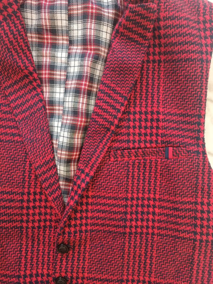 Bordo Ekoseli Düğmeli Erkek Yelek - Görsel 5