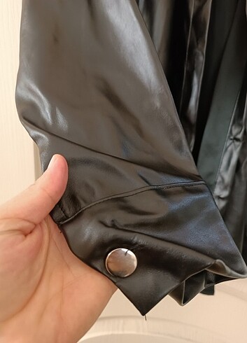 l Beden siyah Renk Zara kadın oversize deri gömlek