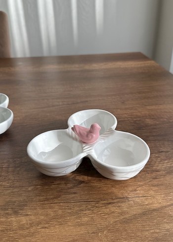 Üç Bölmeli Beyaz Seramik Tabak Seti - Görsel 3