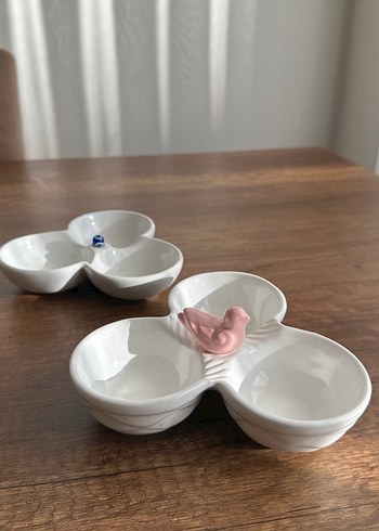 Üç Bölmeli Beyaz Seramik Tabak Seti - Görsel 6