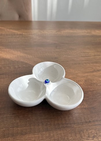 Üç Bölmeli Beyaz Seramik Tabak Seti - Görsel 4