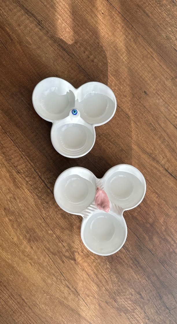 Üç Bölmeli Beyaz Seramik Tabak Seti - Görsel 5