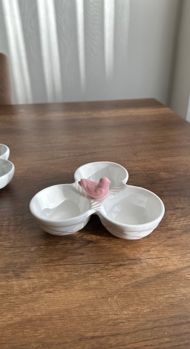 Üç Bölmeli Beyaz Seramik Tabak Seti - Görsel 3