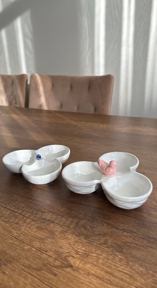 Üç Bölmeli Beyaz Seramik Tabak Seti - Görsel 2