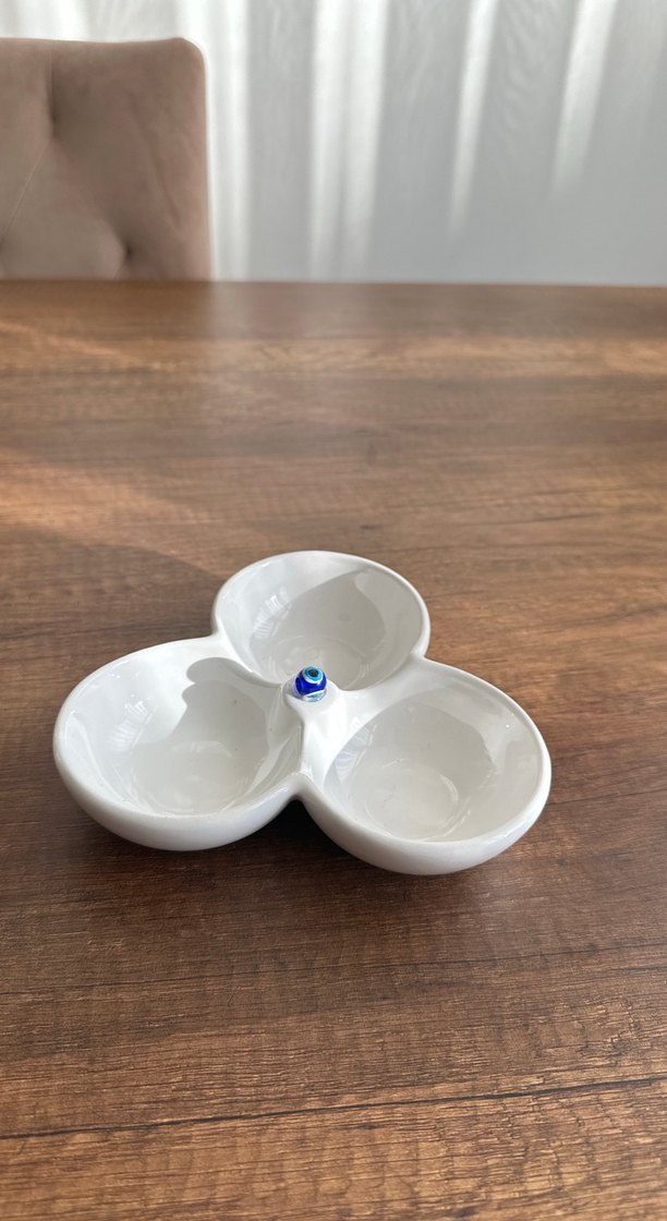 Üç Bölmeli Beyaz Seramik Tabak Seti - Görsel 4