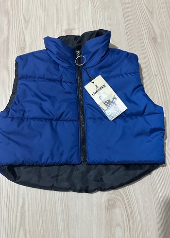 Mavi Fermuarlı Kısa Kadın Yelek - Görsel 2