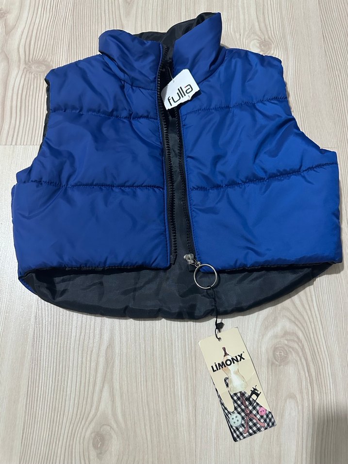 Mavi Fermuarlı Kısa Kadın Yelek - Görsel 4