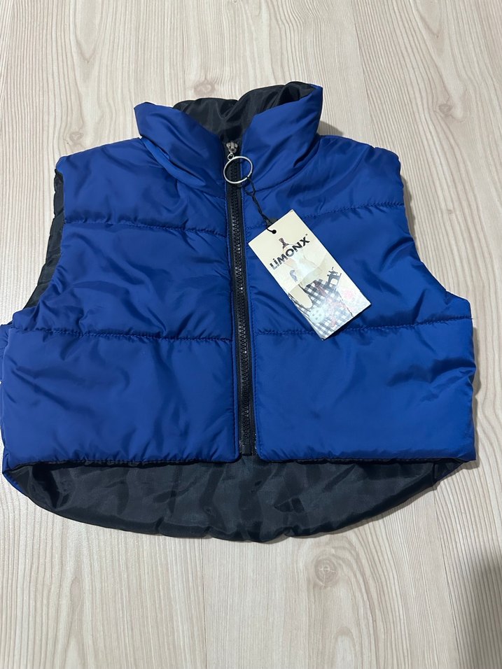 Mavi Fermuarlı Kısa Kadın Yelek - Görsel 2