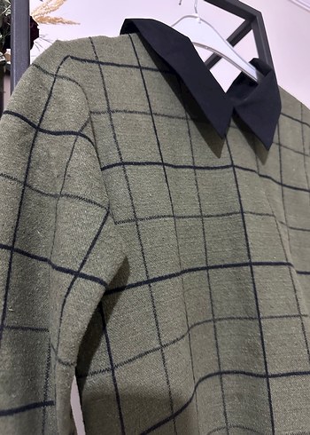 Düğmeli Uzun Kollu Ekose Triko Tunik - Görsel 5