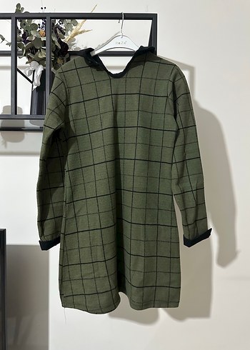 Düğmeli Uzun Kollu Ekose Triko Tunik - Görsel 2