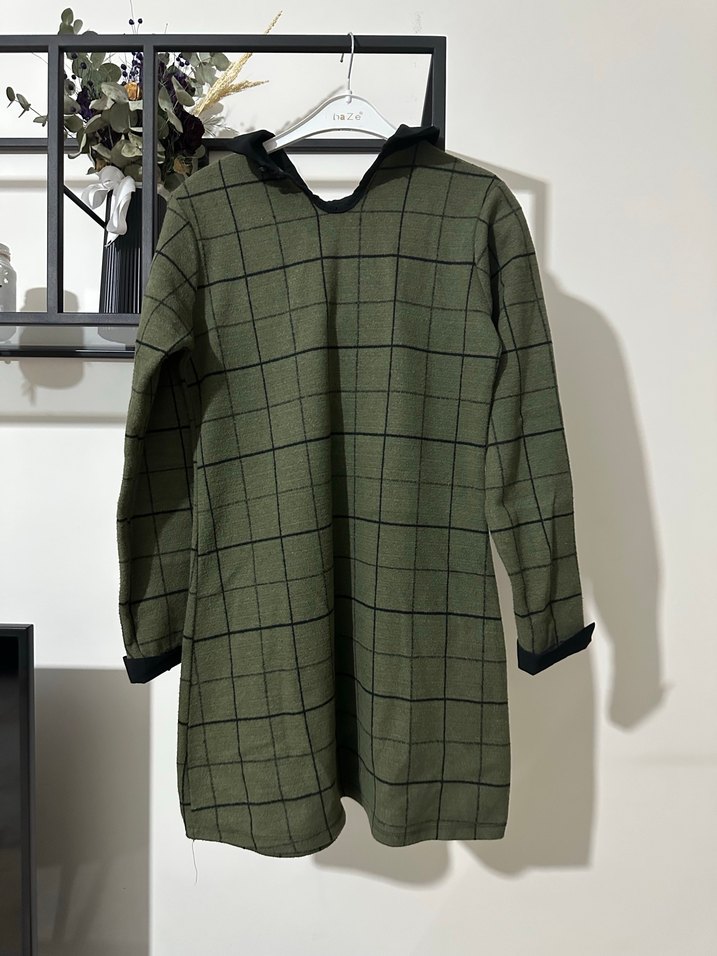 Düğmeli Uzun Kollu Ekose Triko Tunik - Görsel 2