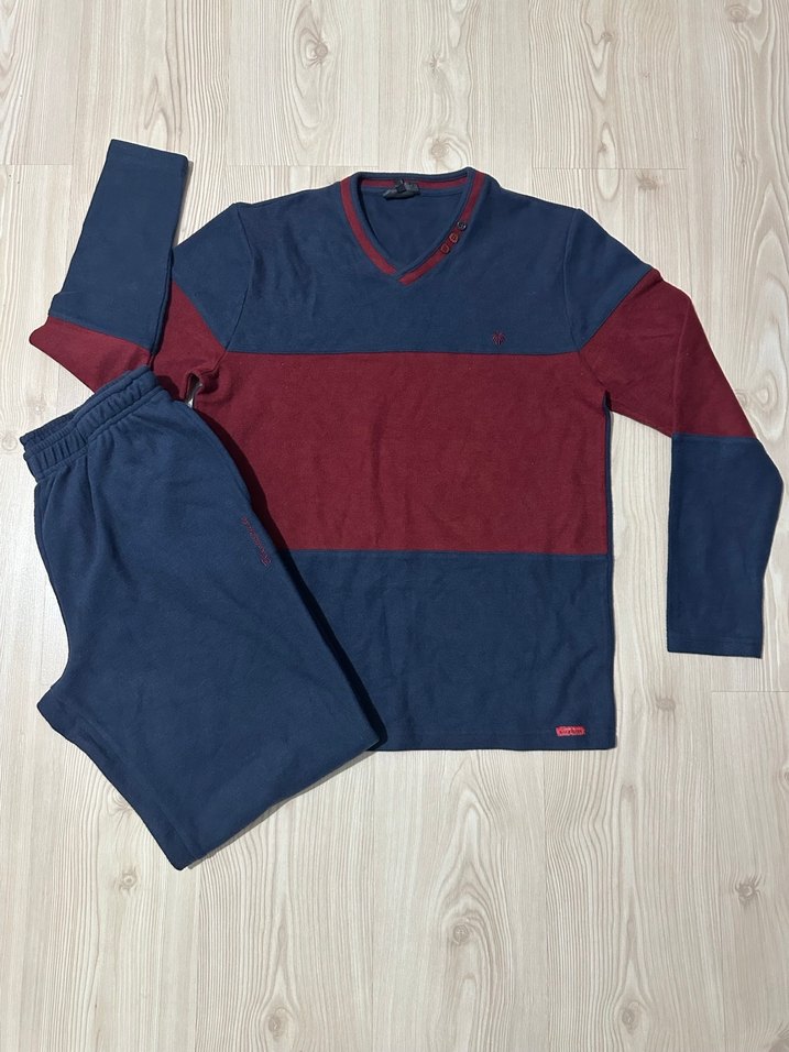 Bordo-Lacivert Erkek Triko Pijama Takımı - Görsel 2
