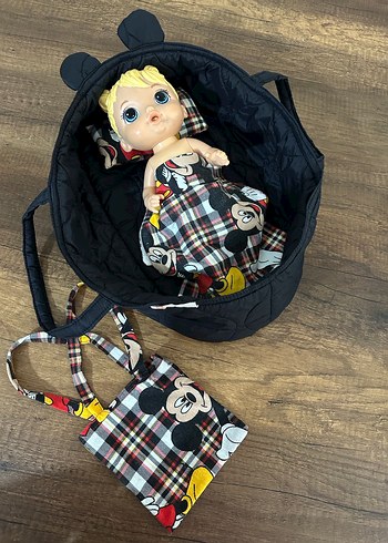 Siyah Mickey Desenli Bebek Taşıma Çantası - Görsel 3