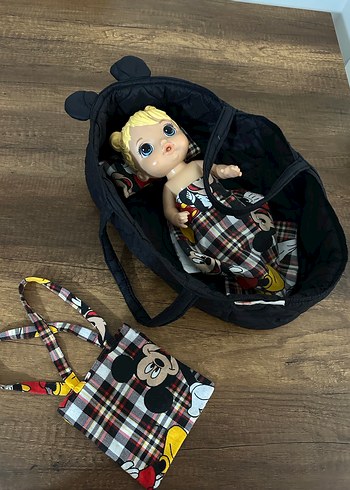 Siyah Mickey Desenli Bebek Taşıma Çantası - Görsel 5