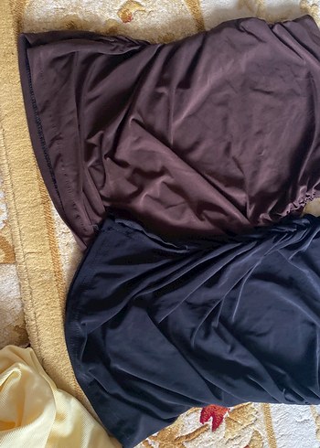 Drapeli Midi  straplez Koyu Kahverengi ve siyah ikili - Görsel 5