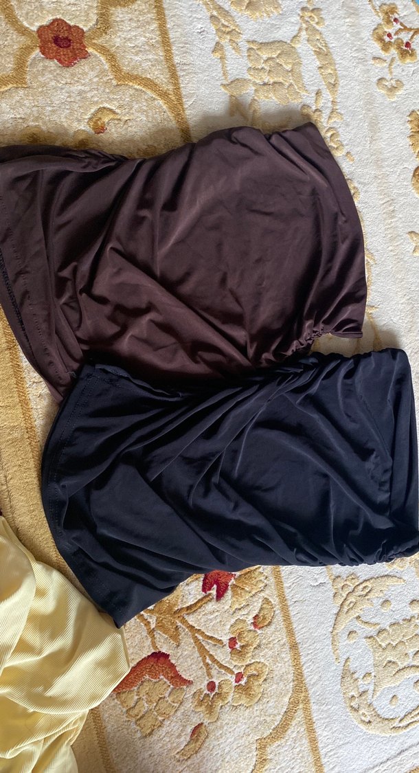 Drapeli Midi  straplez Koyu Kahverengi ve siyah ikili - Görsel 4