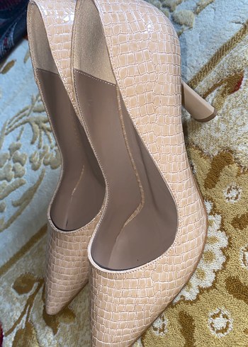 38 Beden Bej Yılan Desenli Deri Stiletto Topuklu Kadın Ayakkabı