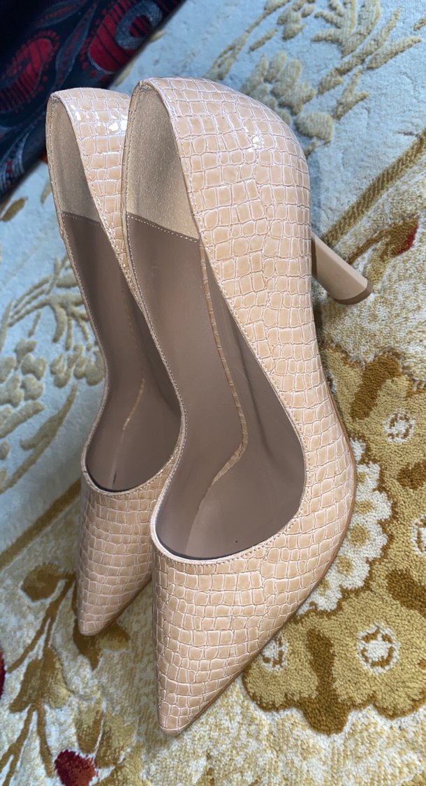 Bej Yılan Desenli Deri Stiletto Topuklu Kadın Ayakkabı - Görsel 3