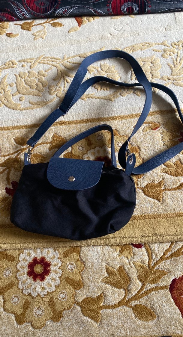 Koyu Mavi Süet Kadın Omuz Çantası - Görsel 4