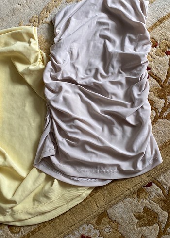 Sarı Midi straplez crop yanı büzgülü - Görsel 5