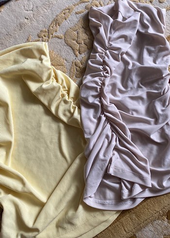 Sarı Midi straplez crop yanı büzgülü - Görsel 6