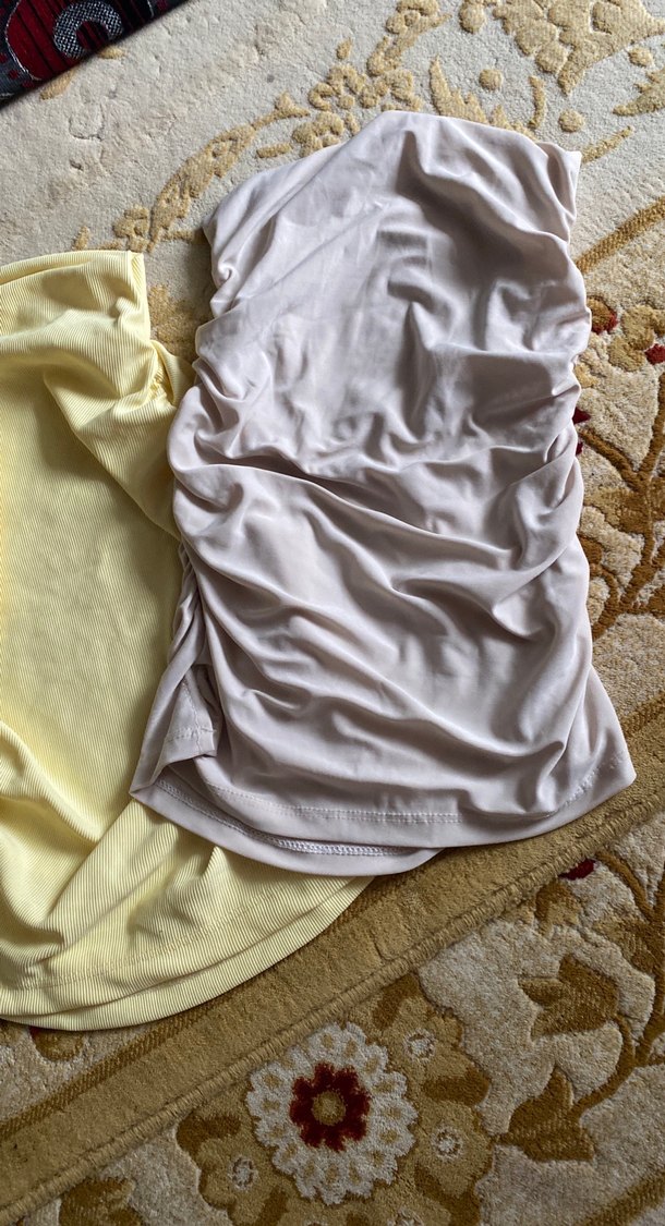 Sarı Midi straplez  crop yanı büzgülü - Görsel 5