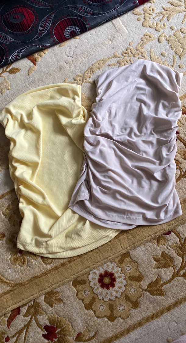 Sarı Midi straplez  crop yanı büzgülü - Görsel 3