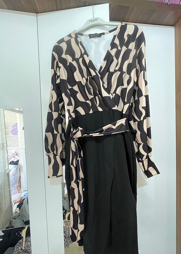 Elbise siyah krem - Görsel 2